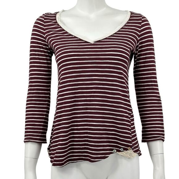 Meadow Rue Anthropologie Top Womens Small Cassia Stripe Red Lace Split Back Boho - Picture 1 of 9